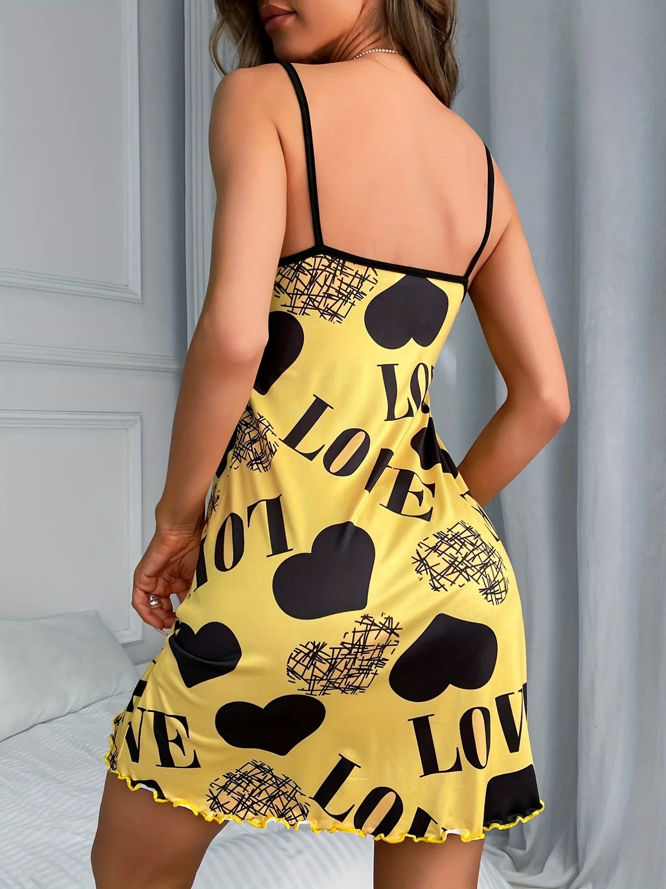 Backless Heart LOVE Print Soft Sleepwear