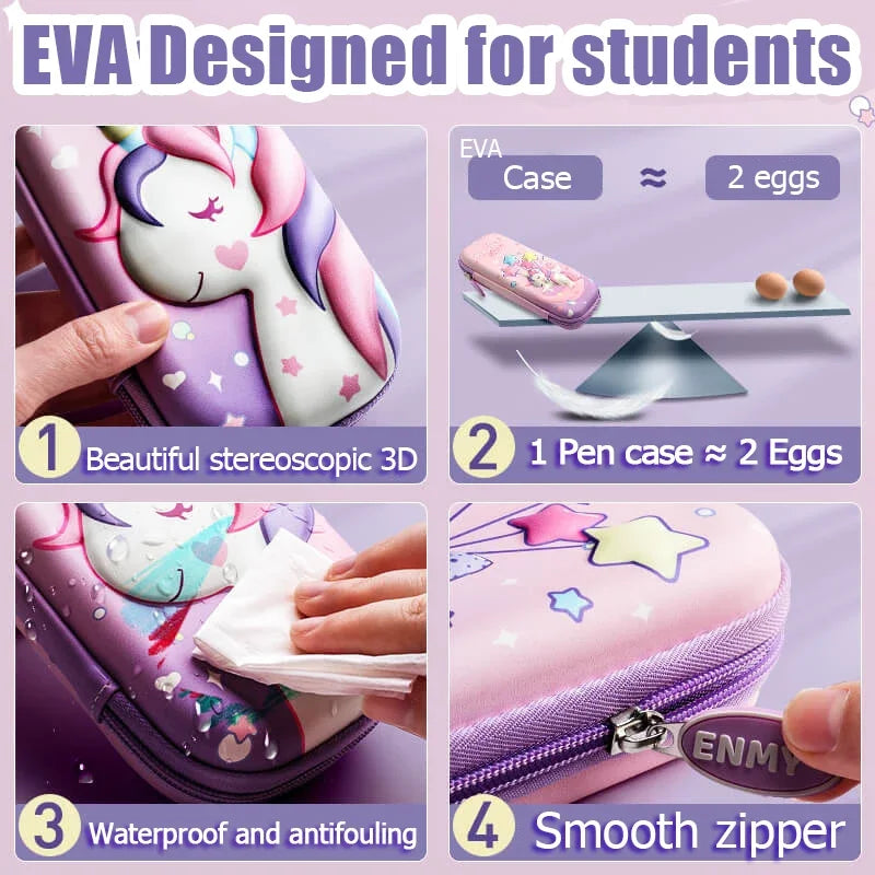 3D Large Capacity Unicorn Pencil Case Kawaii Cute Pen Box Bag