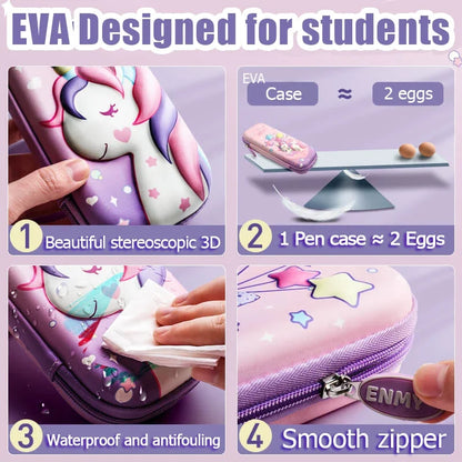 3D Large Capacity Unicorn Pencil Case Kawaii Cute Pen Box Bag