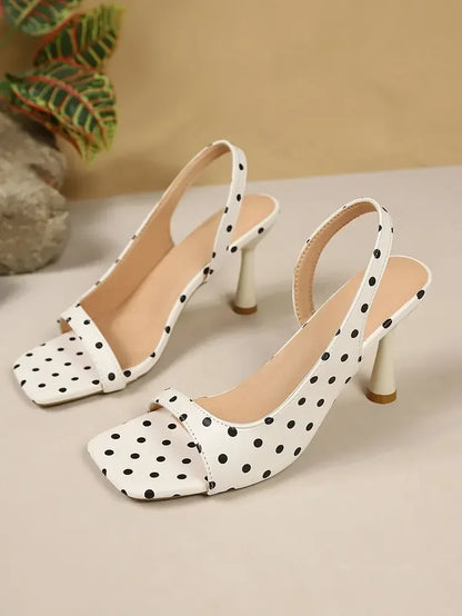 Polka Dot Sexy Square Toe High Heel Sandals