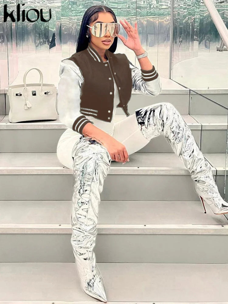 Letter Shape Patchwork Casual Long Sleeve Single Breasted Jacket