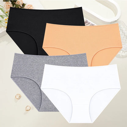 4Pcs/Set Cotton High Waist Plus Size Lingerie