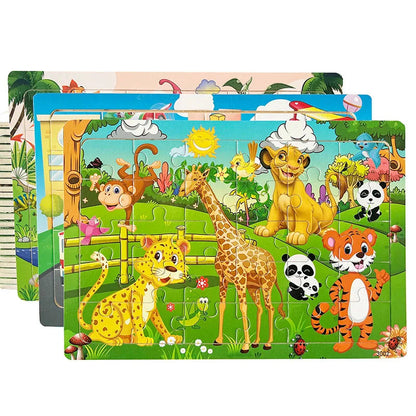 30 Pieces Wooden Jigsaw Puzzle Kids Cartoon Learning Educational Toys