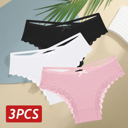 3PCS/Set Cotton Sexy Low Rise Lace Brazilian Panties S-XL
