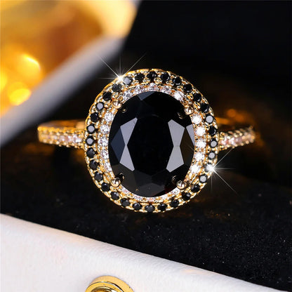 Luxury Black Zircon Stone Oval Rings