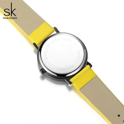 Shengke Creative Yellow Leather Band Wristwatches