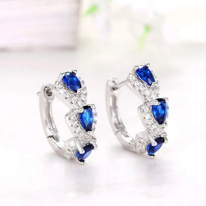 925 Sterling Silver Blue Cubic Zirconia Hoop Earrings