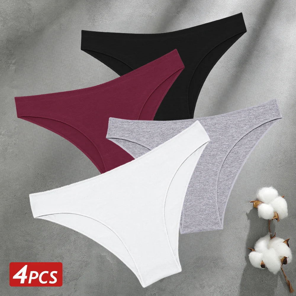 4PCS Seamless Cotton Panties Sexy Low Waist Underpants Lingerie