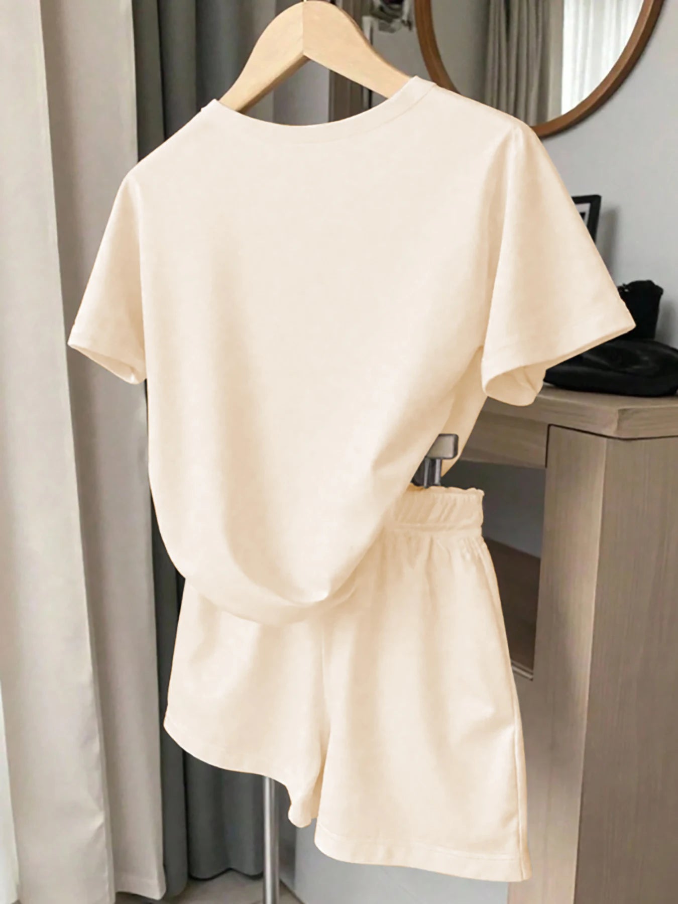 French Retro Style Elegant Bow Print Short-Sleeve Set
