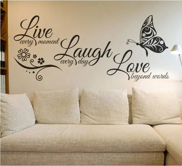 Live Laugh Love Butterfly Flower Wall Art Sticker