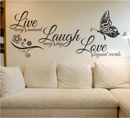 Live Laugh Love Butterfly Flower Wall Art Sticker