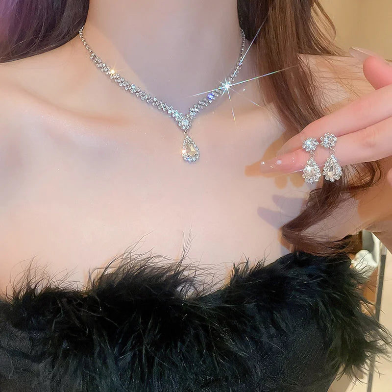 Double Layer Choker Necklace Full Rhinestone Cuff Set