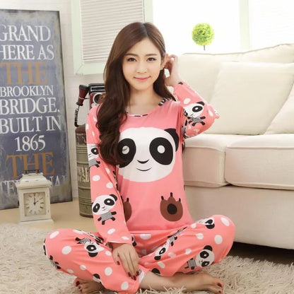 Long Sleeved Cartoon Bear Casual Wear Sleepwear Set