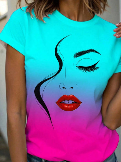 Abstract Face Line Art Graphic Print T-Shirt