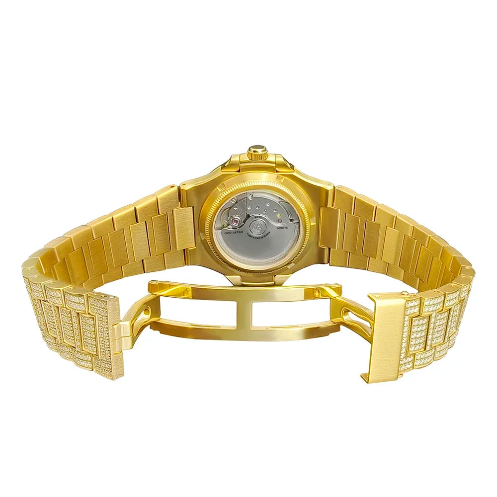 Luxury Diamond Sapphire Glass Steel Mechanical Movement  Wristwatch