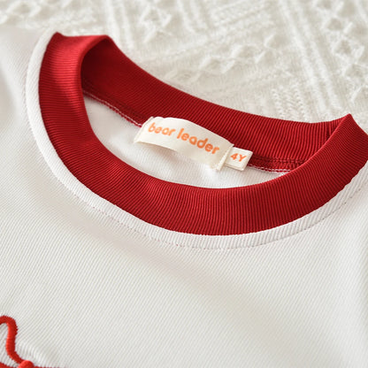 Autumn Red Bow Decoration Letter Embroidery Long Sleeved Pants Set