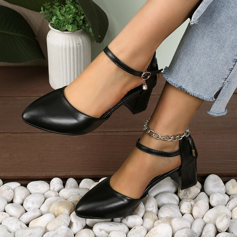 airy Style Thin-Strap High Heels Golden Buckle Shoes
