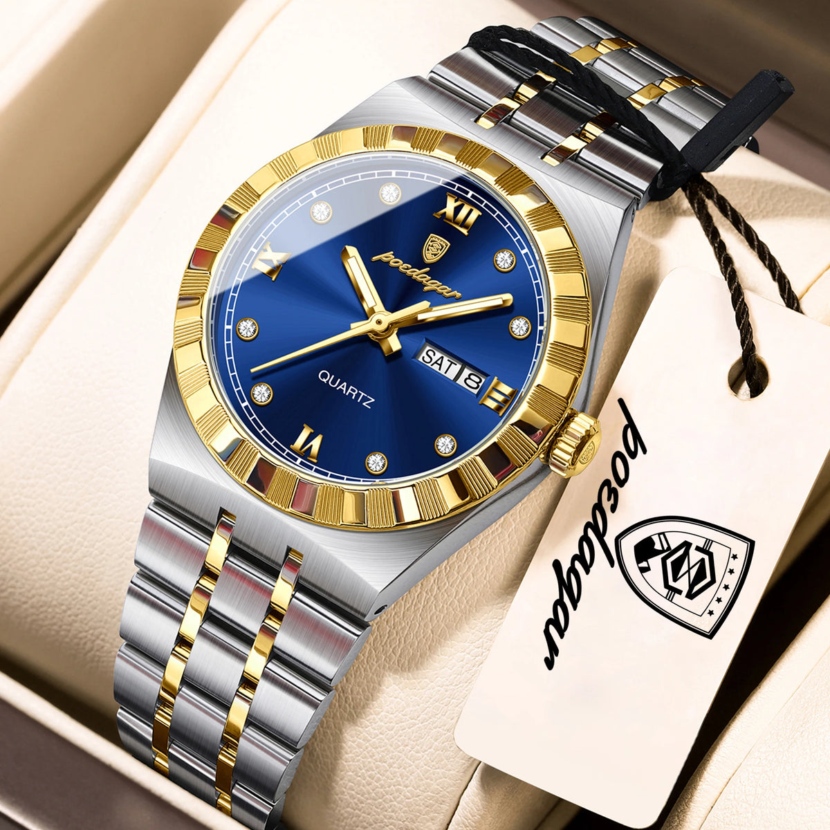 Luminous Waterproof Week Date Stainless Steel Quartz Watches