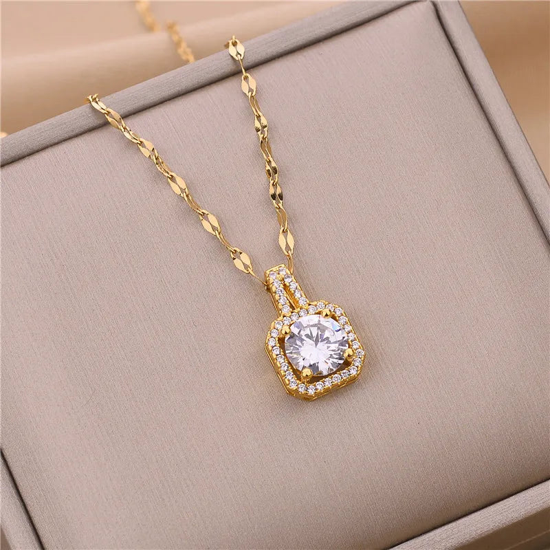 Light Zircon Crystal Stainless Steel Necklaces