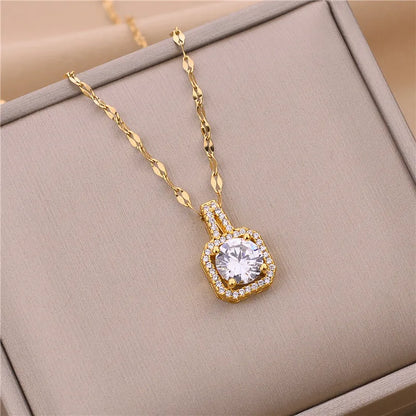 Light Zircon Crystal Stainless Steel Necklaces