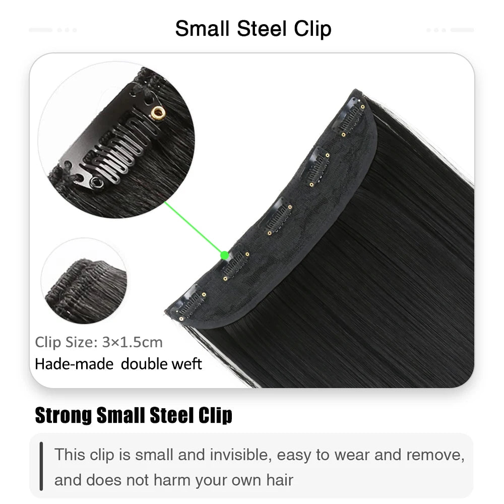 Synthetic Long Straight Clip In One Piece Hair Extension 5 Clips Fake Hair