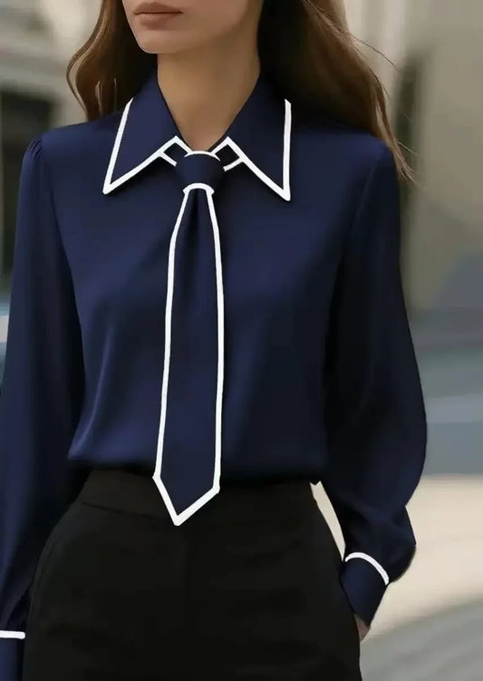Tie lapel casual long-sleeved shirt