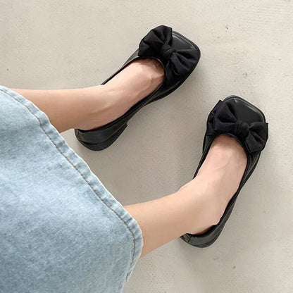 Bow Mary Janes Square Toe Shoes