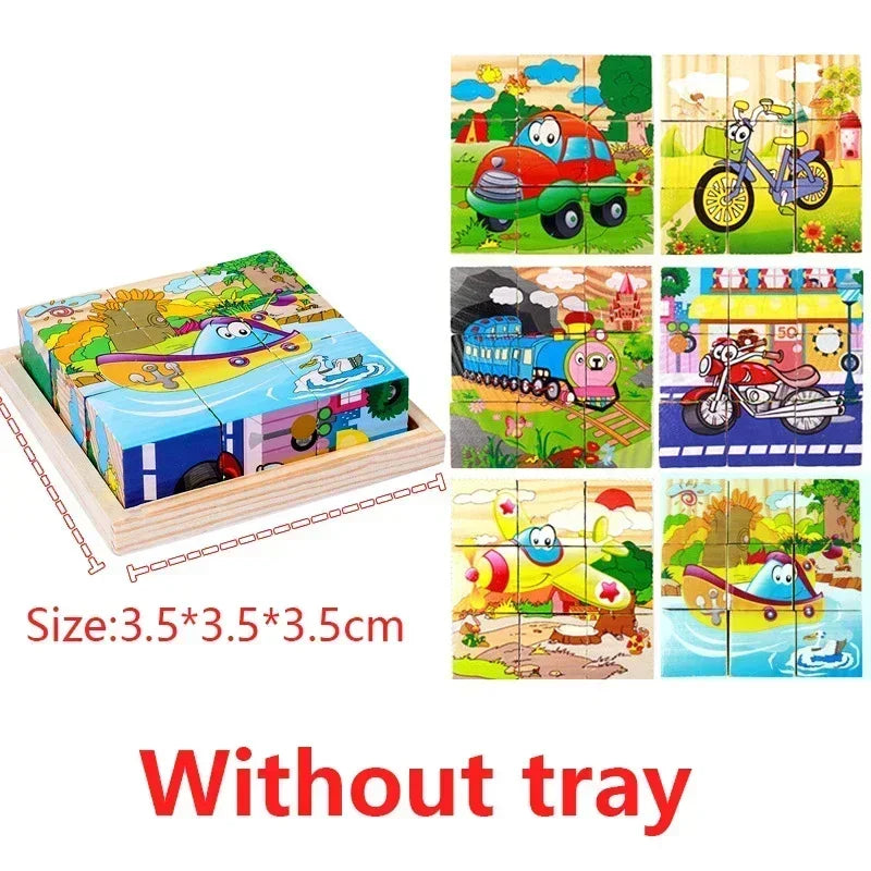 3D cube Wooden puzzle nine pieces six-sided wooden block tray