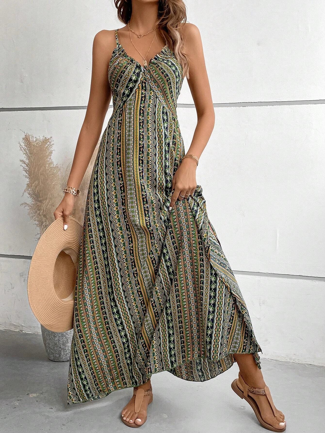 Backless Split Thigh Boho Dress