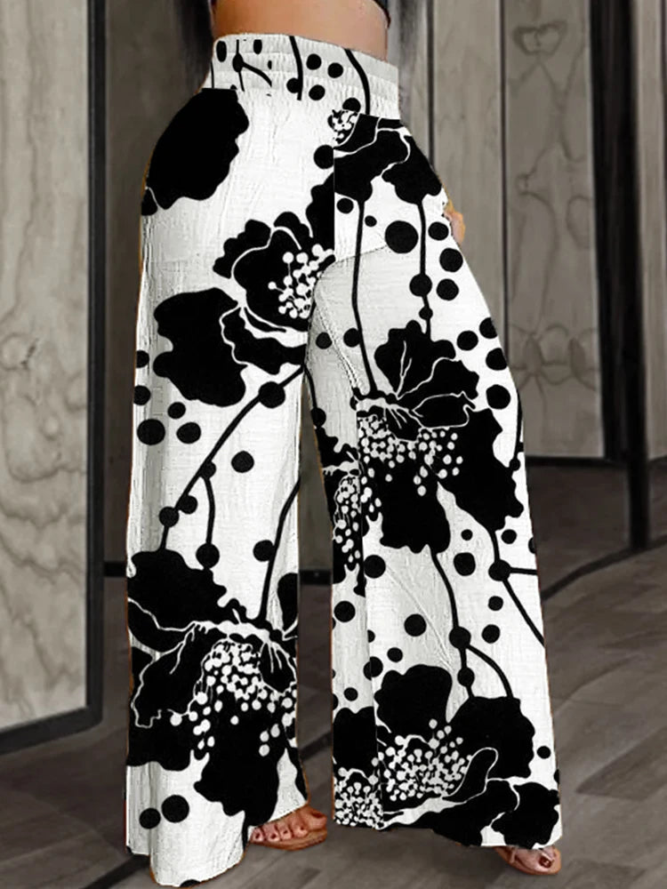 Plus Size Wide Leg Pants Elastic High Waist Loose Fit Pants