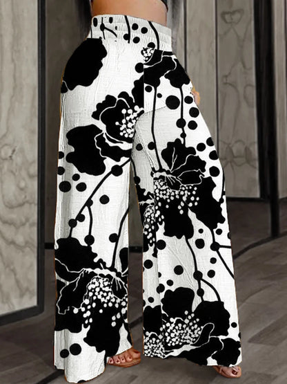 Plus Size Wide Leg Pants Elastic High Waist Loose Fit Pants