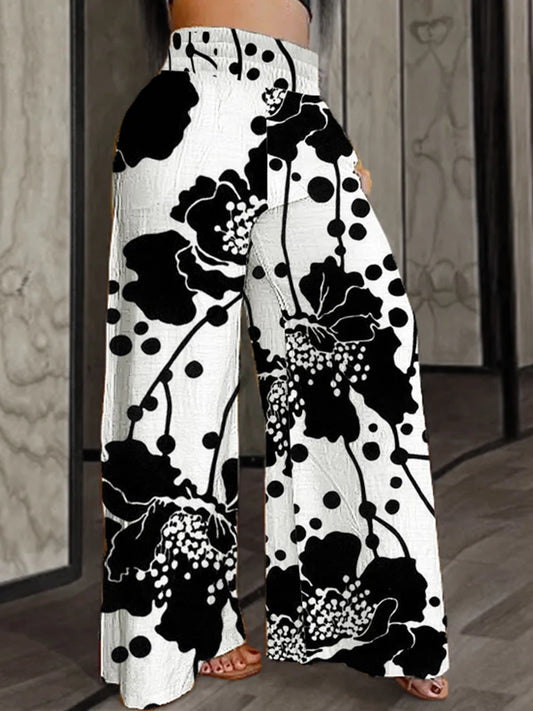 Plus Size Wide Leg Pants Elastic High Waist Loose Fit Pants