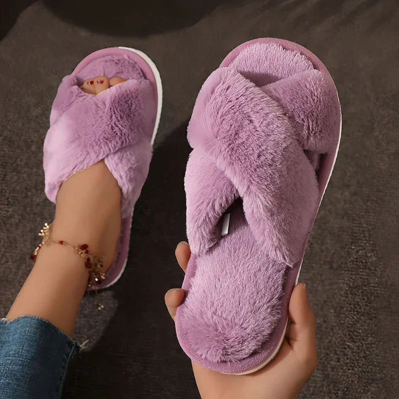 Cross Warm Fluffy Furry Slippers