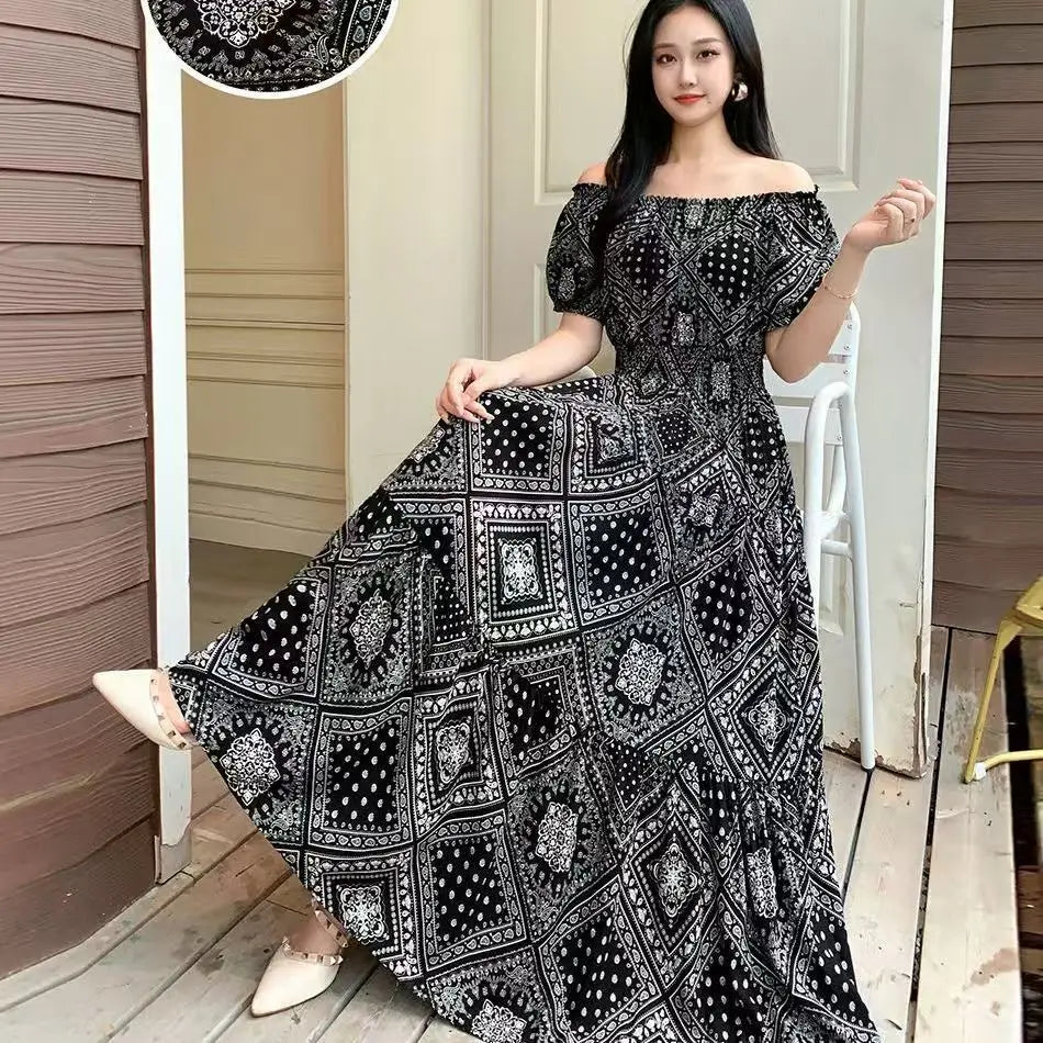 Long Maxi Bohemian Korean Style Floral Vintage Slim Dress Boho
