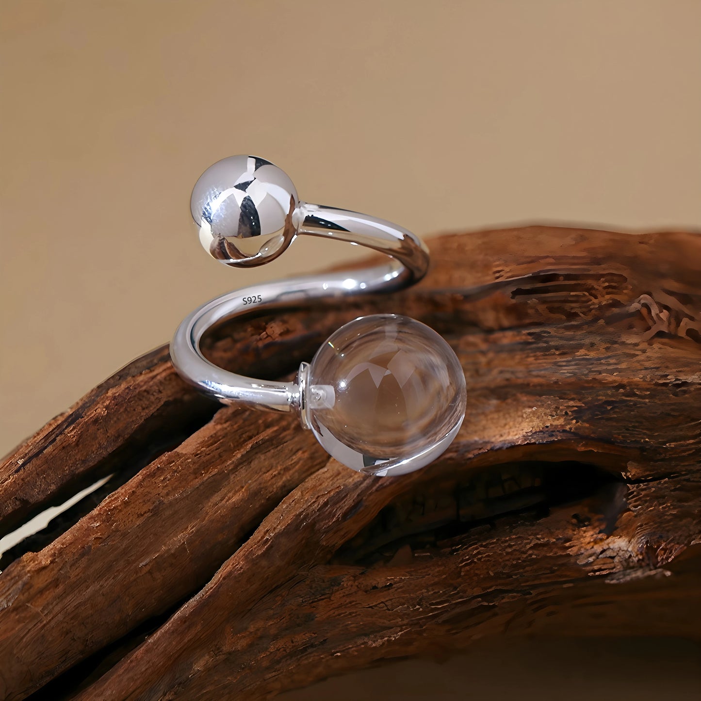 925 Sterling Silver Geometry Crystal Ring