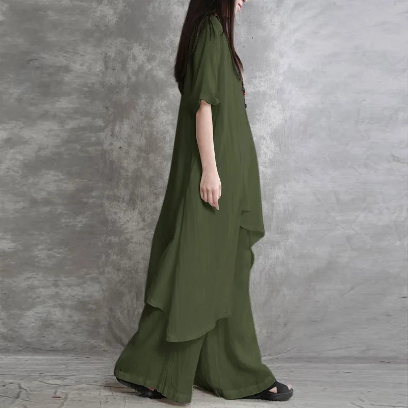 Trajes de pantalón ancho de lino y algodón