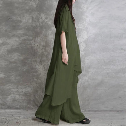 Trajes de pantalón ancho de lino y algodón