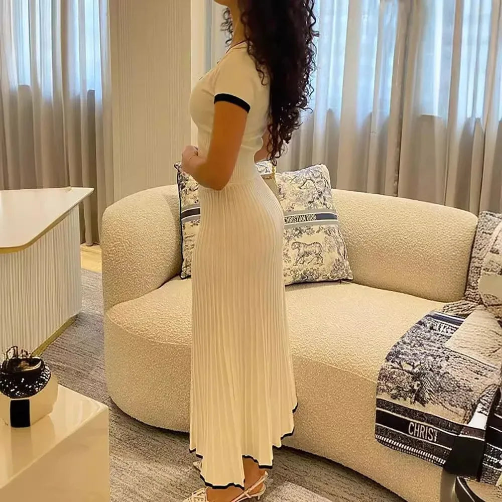 Long Skirt Suit Short Sleeve V-neck elegant dress set