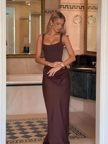 Sling Square Neck Sleeveless Off-shoulder Slim Dress