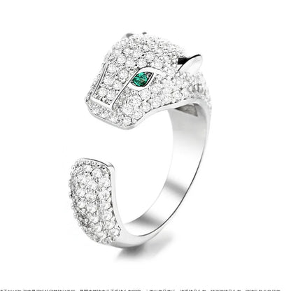 AAA Cubic Zirconia Leopard Luxury Green Crystal Eyes Rings