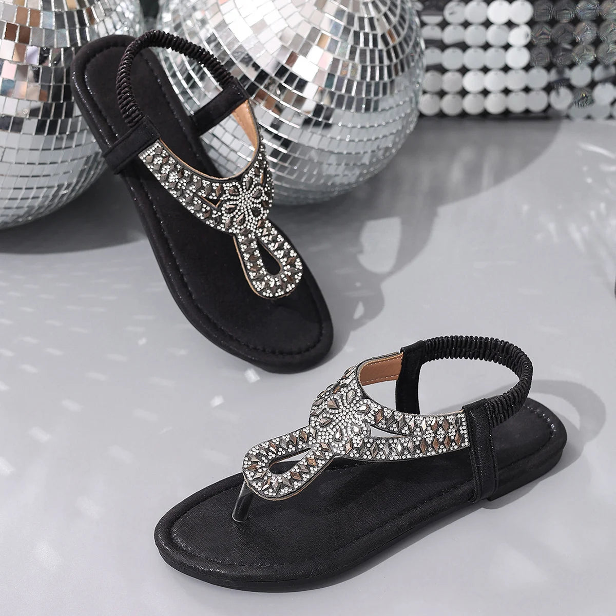 Shiny Crystal Clip Toe Flat Bohemia Sandals