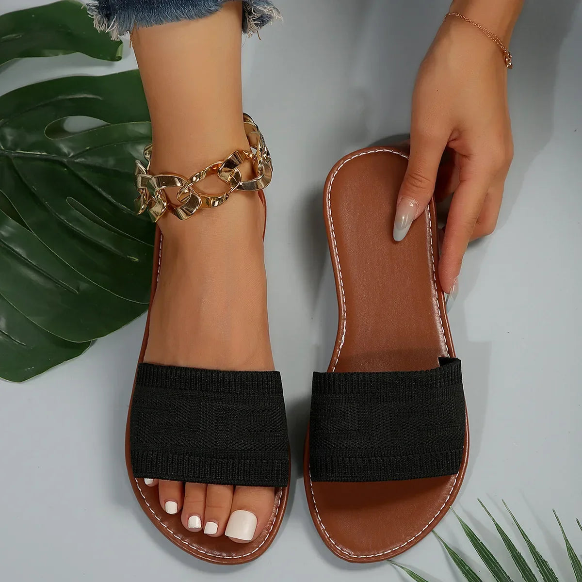 Luxury Flat Open Toe Slippers