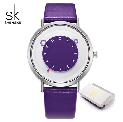 Shengke Creative Yellow Leather Band Wristwatches