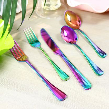 Blue Flatware Stainless Steel Cutlery Tableware Knives Forks Spoons Set