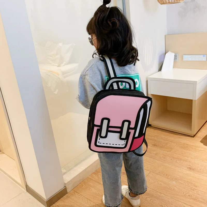 Two Dimensional 3d Multi-Functional Backpack Schoolbag Students