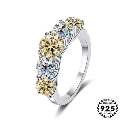 18k Plated 3.6CT All Moissanite 5 Stones Sparkling Diamond S925 Sterling Silver Rings