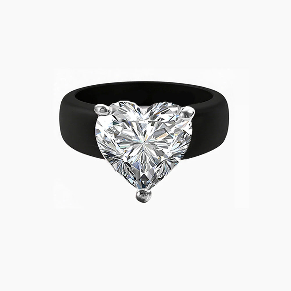 Silicone Holder Silver Three Claw Heart-Shaped Cubic Zirconia Ring