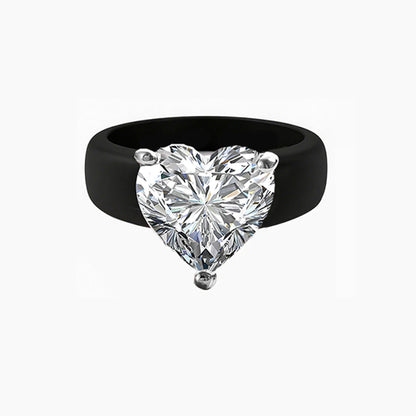 Silicone Holder Silver Three Claw Heart-Shaped Cubic Zirconia Ring