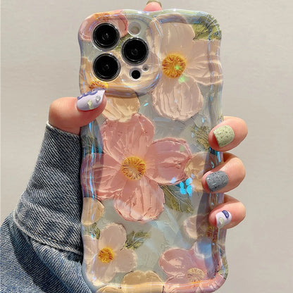 Retro Oil Painting Phone Case For iPhone ProMax Flower Print Silicone Cover