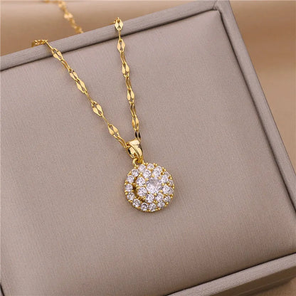 Light Zircon Crystal Stainless Steel Necklaces